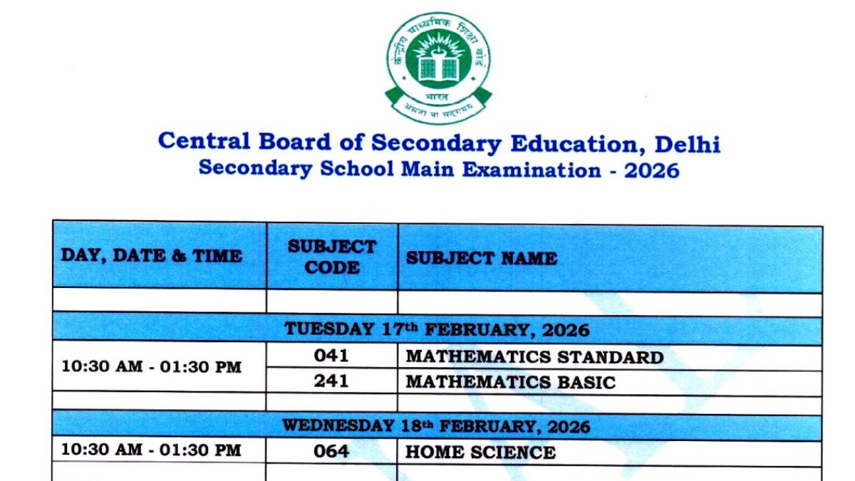 CBSE Date Sheet 2026 Class 12 PDF Download